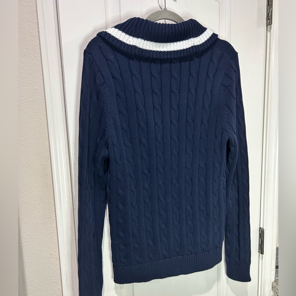 LRL Lauren Active Ralph Lauren Navy Cable Knit Cardigan XL 90s Y2K - Picture 4 of 5
